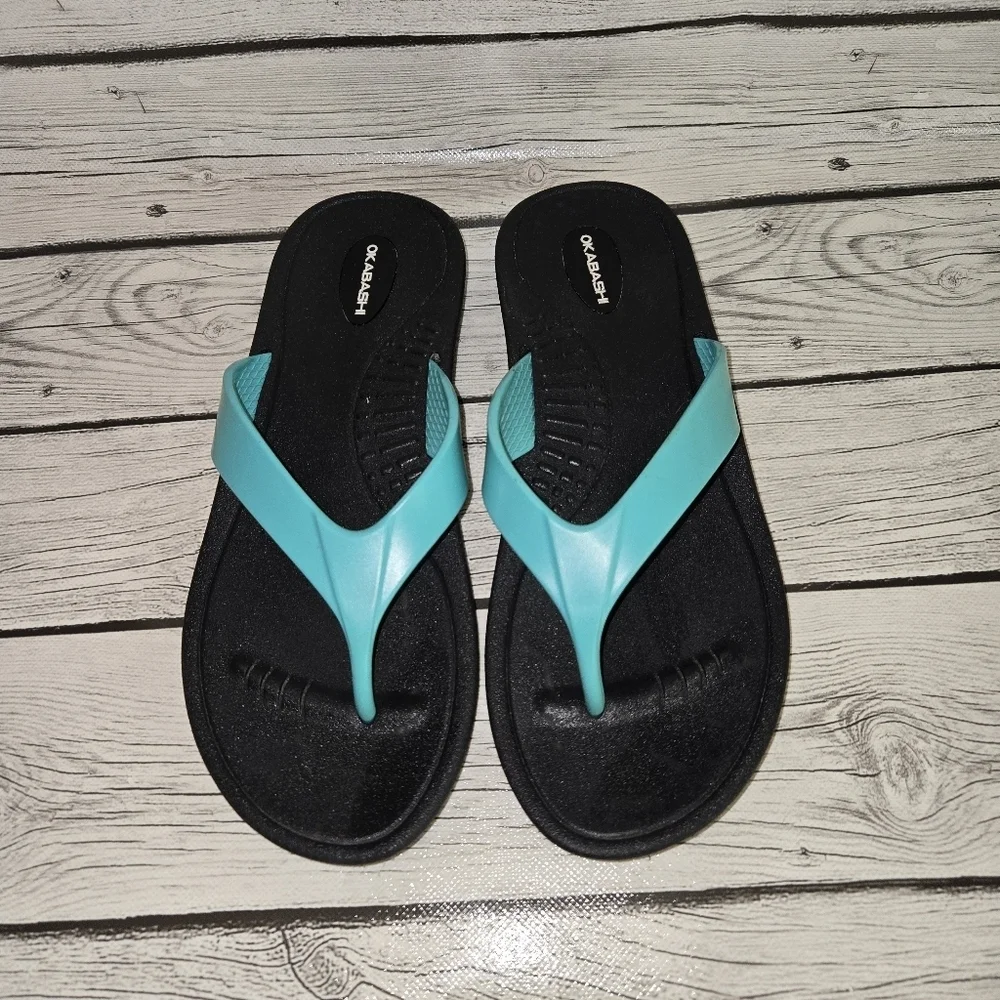 Okabashi Women's SZ ML 8/9 Black and Sea Glass Marina Sandals Flip Flops USA